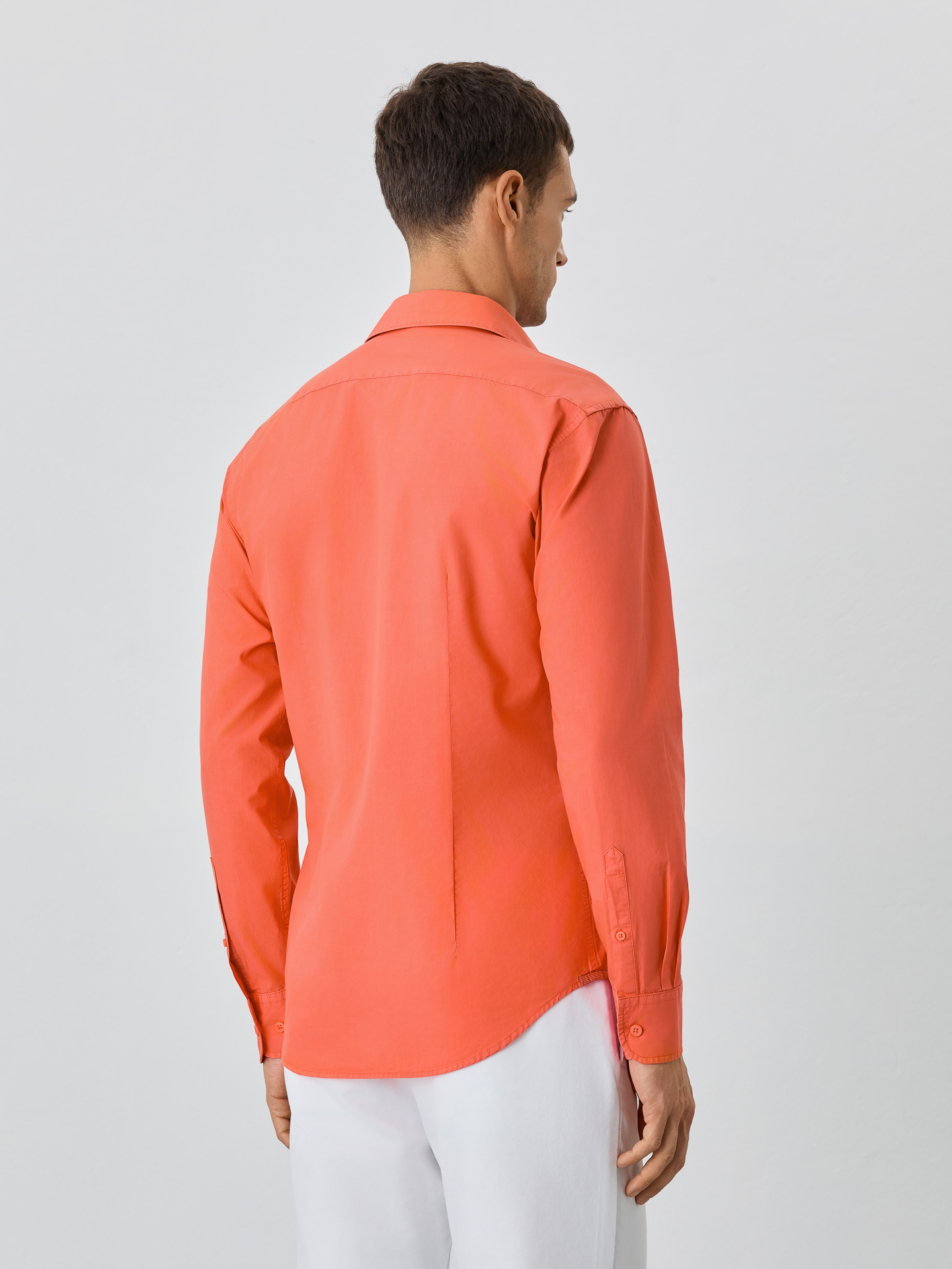 Slim Fit Shirt With Open Collar in Cotton Poplin