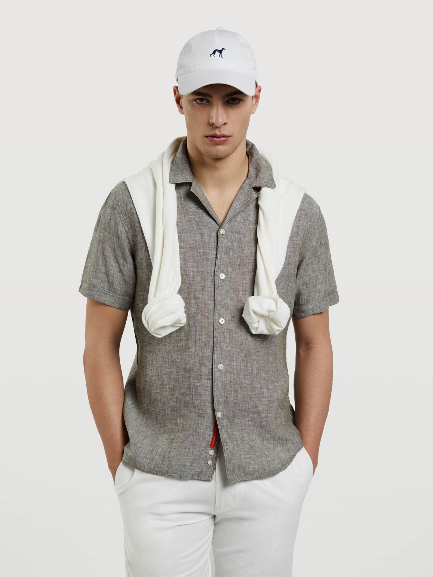 Slim fit pure linen cuba collar shirt